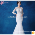 Alibaba mujer de verano blanco satinado sirena encaje trompeta vestido de boda de manga larga